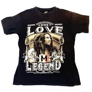 Vintage Bob Marley One Love Legend XL Black T Shirt Acid Bleach Stains Reggae
